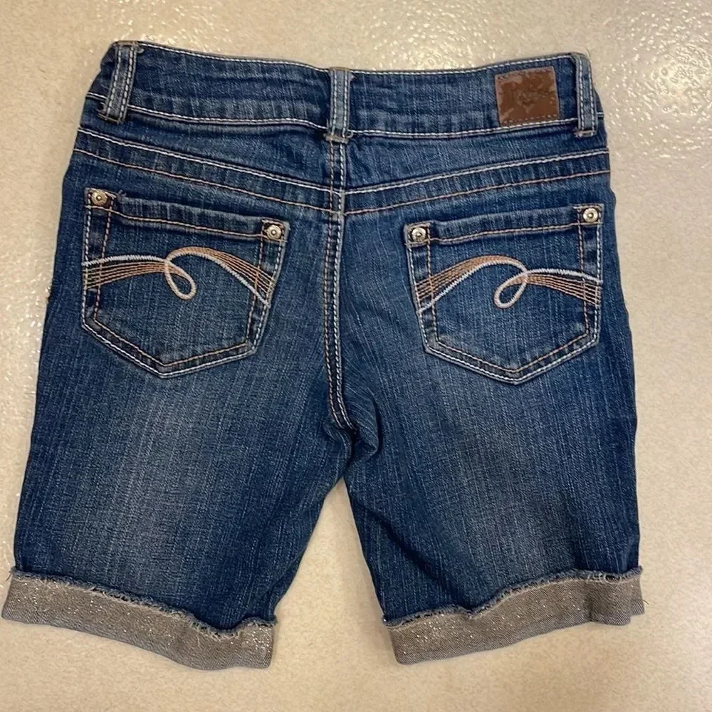 Justice cuffed glitter denim jean shorts girls size 10